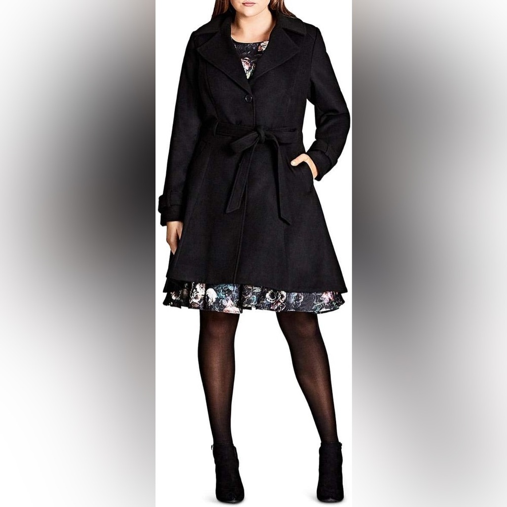 City Chic Black Frill Back Coat - NWT